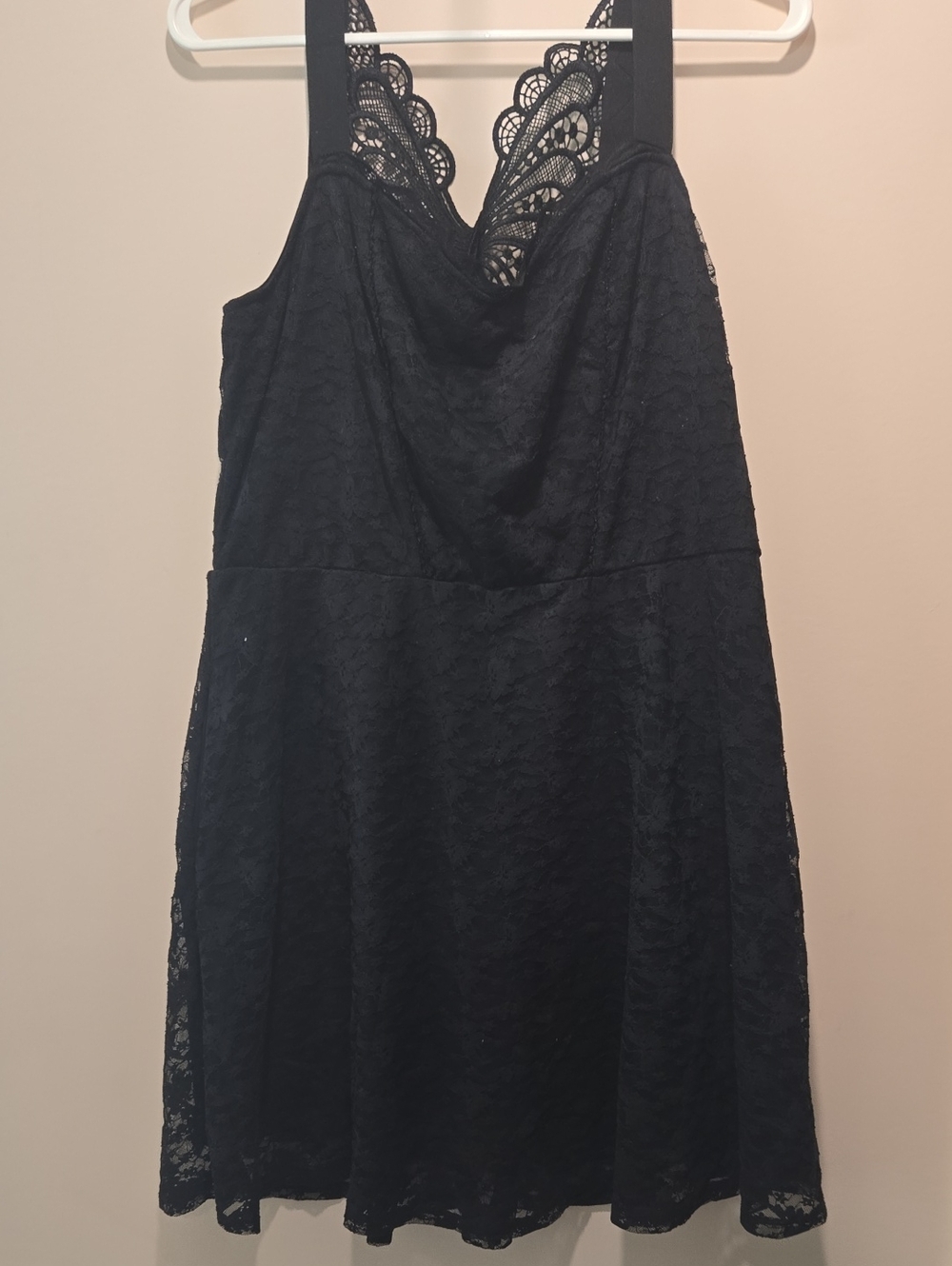 Black Lace V-Neck Mini Dress with Scallop Straps